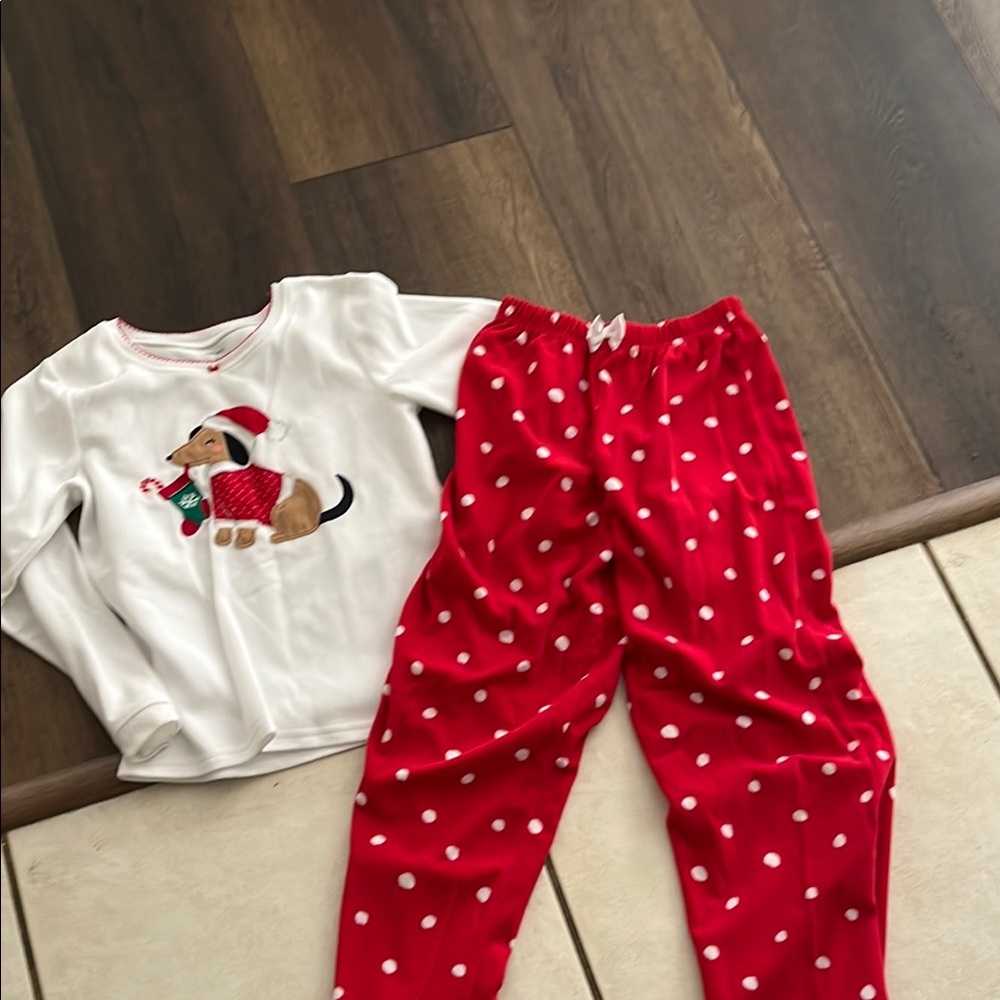 Carter's Red & White Girls' Holiday Dog Pajama Set